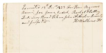 (SLAVERY & ABOLITION.) Ledger of debt judgements collected by a Virginia deputy sheriff, transferring dozens of enslaved people.